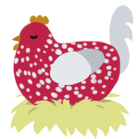 A crimson and mist chicken with a speckle pattern