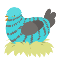 A aqua and grey chicken with a bar pattern