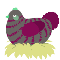 A grey and wine chicken with a bar pattern