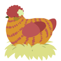 A orange and red chicken with a bar pattern