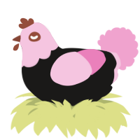 A sable and pink chicken with a head pattern