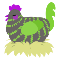 A grey and grass chicken with a bar pattern
