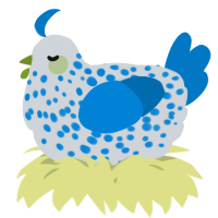 A mist and sapphire chicken with a speckle pattern