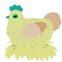 A lemon and beige chicken with a speckle pattern