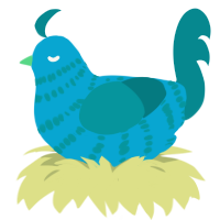 A cerulean and teal chicken with a bar pattern