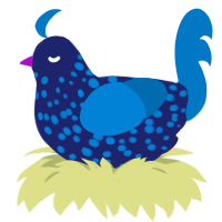 Blacklight, a navy and sapphire chicken with a speckle pattern