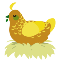 A ochre and yellow chicken with a half-lace pattern