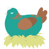 A turquoise and brown chicken with a neck-speckle pattern