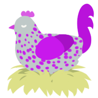 A silver and amethyst chicken with a speckle pattern