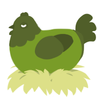 A chartreuse and olive chicken with a head pattern