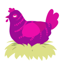 A plum and fuchsia chicken with a half-bar pattern