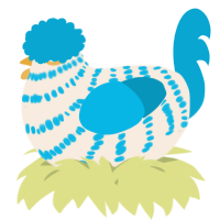 A cream and cerulean chicken with a bar pattern