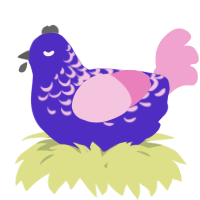 A indigo and pink chicken with a half-lace pattern