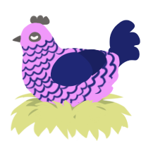 A lavender and navy chicken with a lace pattern