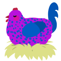 A amethyst and ultramarine chicken with a speckle pattern