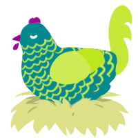 A teal and lime chicken with a lace pattern