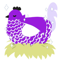 A violet and lilac chicken with a lace pattern