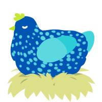 A ultramarine and aqua chicken with a speckle pattern
