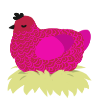 raspberry, a crimson and fuchsia chicken with a double-lace pattern