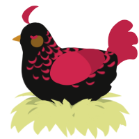 A black and crimson chicken with a half-lace pattern