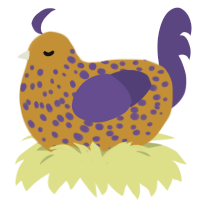 A gold and overcast chicken with a speckle pattern
