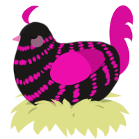A sable and fuchsia chicken with a bar pattern
