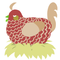 A red and beige chicken with a lace pattern