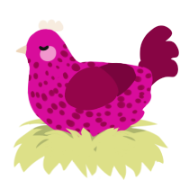 A fuchsia and maroon chicken with a speckle pattern