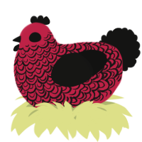 A crimson and black chicken with a double-lace pattern