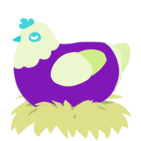 A violet and apple chicken with a head pattern
