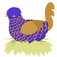Corona, a indigo and gold chicken with a lace pattern