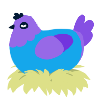 A sky and blurple chicken with a head pattern