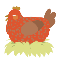 A vermilion and brown chicken with a speckle pattern