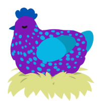A violet and cerulean chicken with a speckle pattern