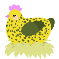 Plantain, a yellow and olive chicken with a speckle pattern