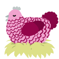 A pink and maroon chicken with a lace pattern
