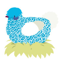 A cerulean and white chicken with a double-lace pattern