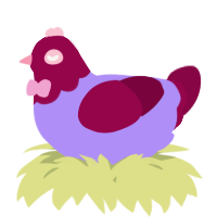 A lilac and maroon chicken with a head pattern