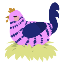 A lavender and navy chicken with a bar pattern