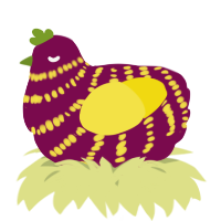 A wine and yellow chicken with a bar pattern