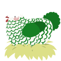 A white and leaf chicken with a lace pattern