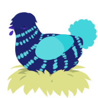 A navy and aqua chicken with a bar pattern