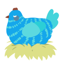 A sky and aqua chicken with a bar pattern