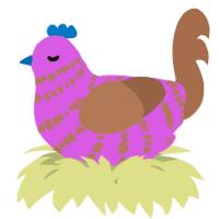 A orchid and brown chicken with a bar pattern