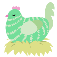A spring and gluppy chicken with a bar pattern