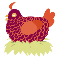 A maroon and vermilion chicken with a lace pattern