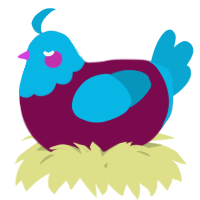 A wine and cerulean chicken with a head pattern
