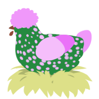 A viridian and lavender chicken with a speckle pattern