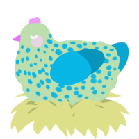 A gluppy and cerulean chicken with a speckle pattern