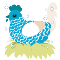 A cerulean and cream chicken with a lace pattern